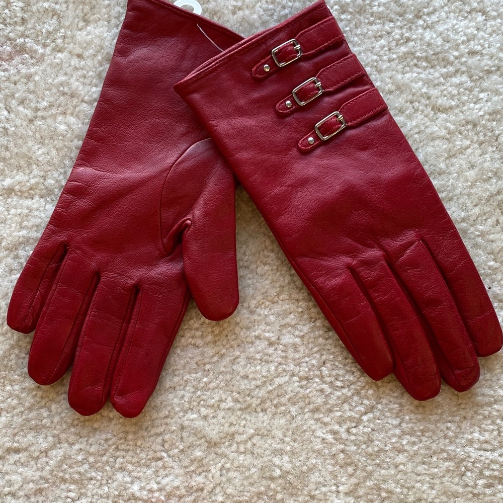 Merona Red Leather Buckle Gloves